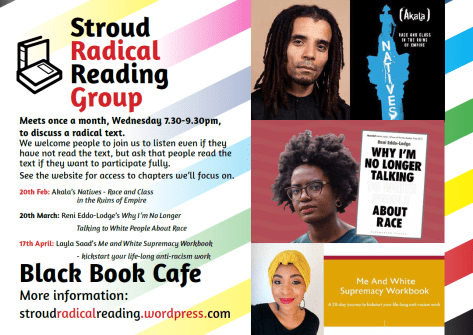 Poster for Stroud Radical Reading Group Feb-April 2019 / text is below